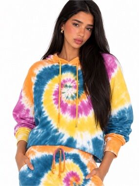 DAYDREAMER X REVOLVE Double Trouble Tie Dye Shrunken Hoodie.